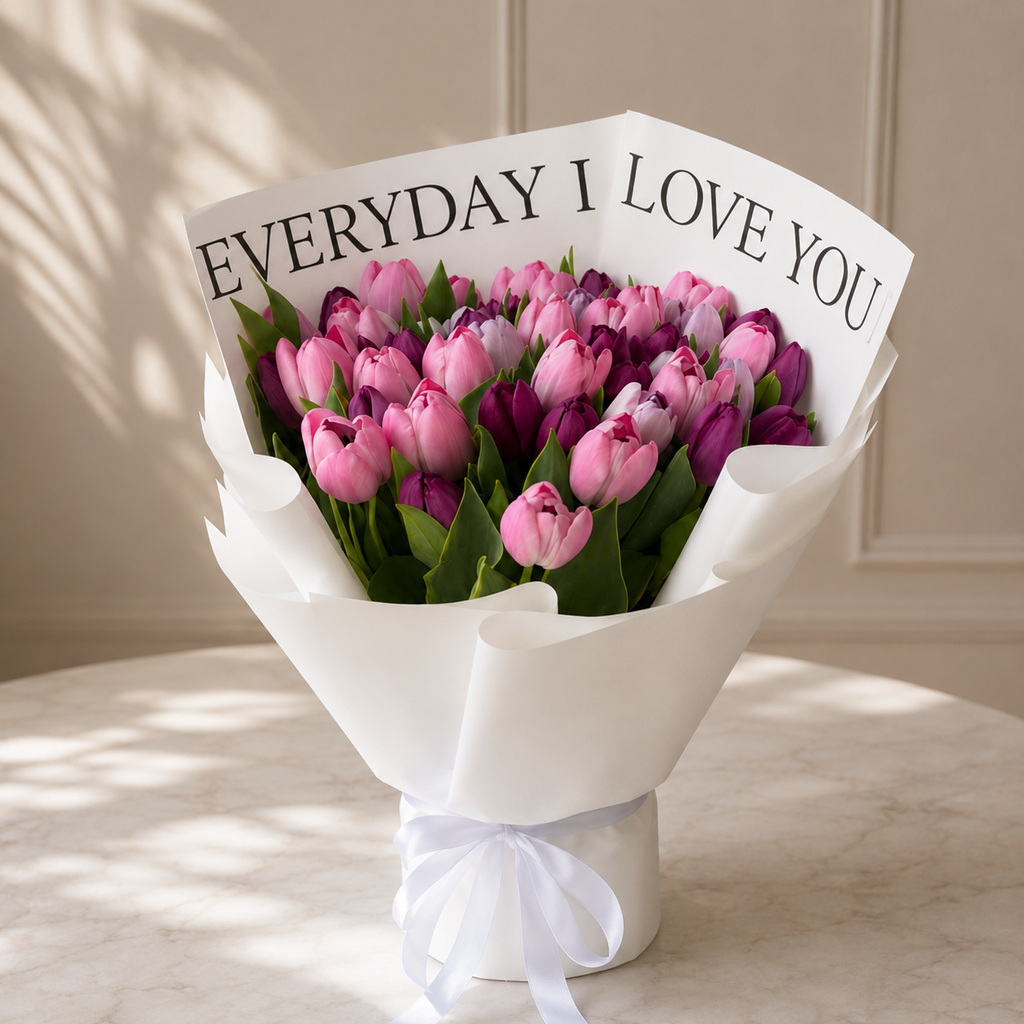 Everyday I Love You Tulip Bouquet – Pink & Purple Tulips