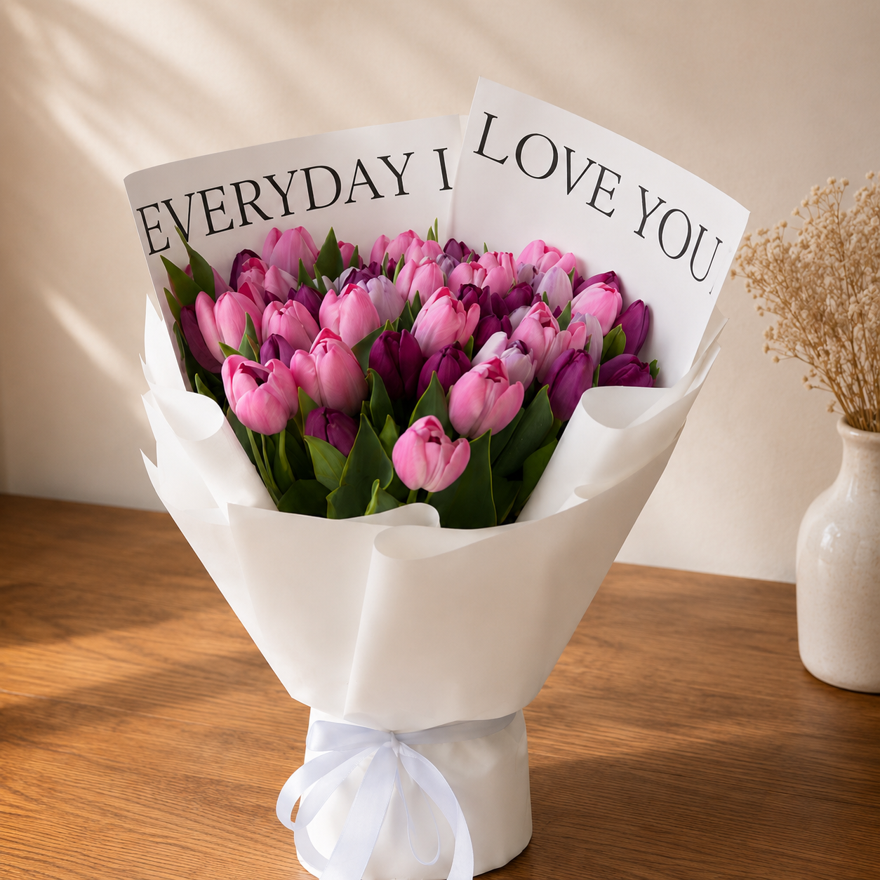 Everyday I Love You Tulip Bouquet – Pink & Purple Tulips