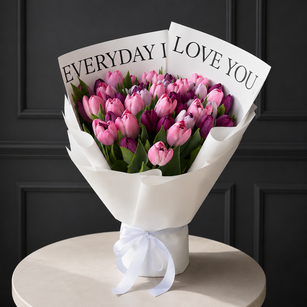 Everyday I Love You Tulip Bouquet – Pink & Purple Tulips